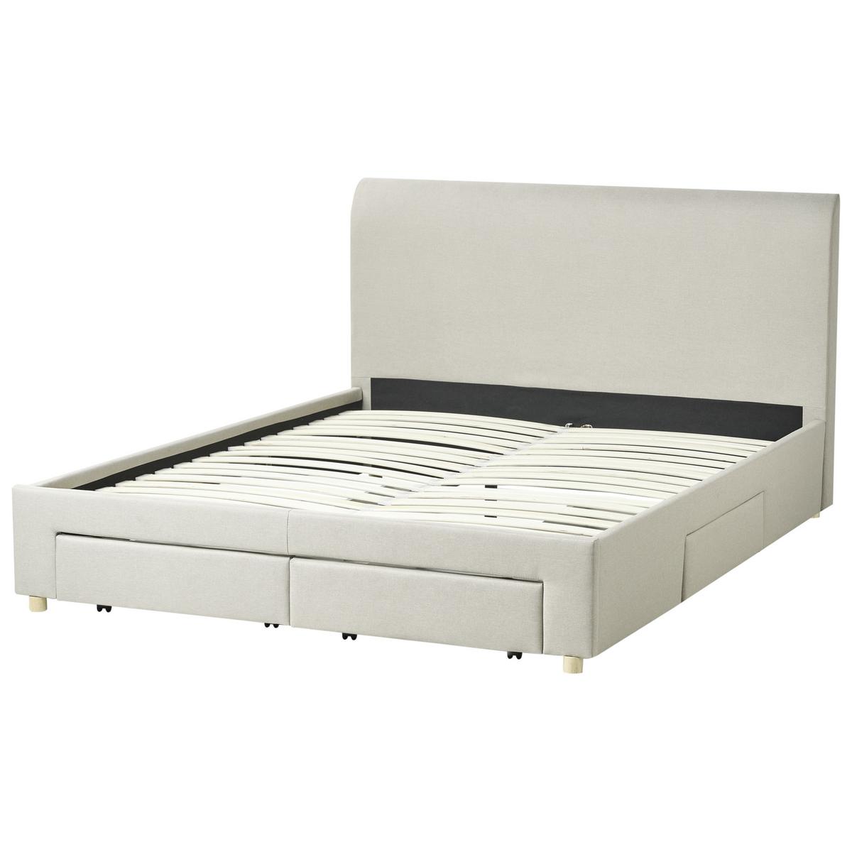 BETT mit Schubladen 160/200 cm Stoff Hellbraun Soutrin - Hellbraun, Textil (160/200cm) - Beliani