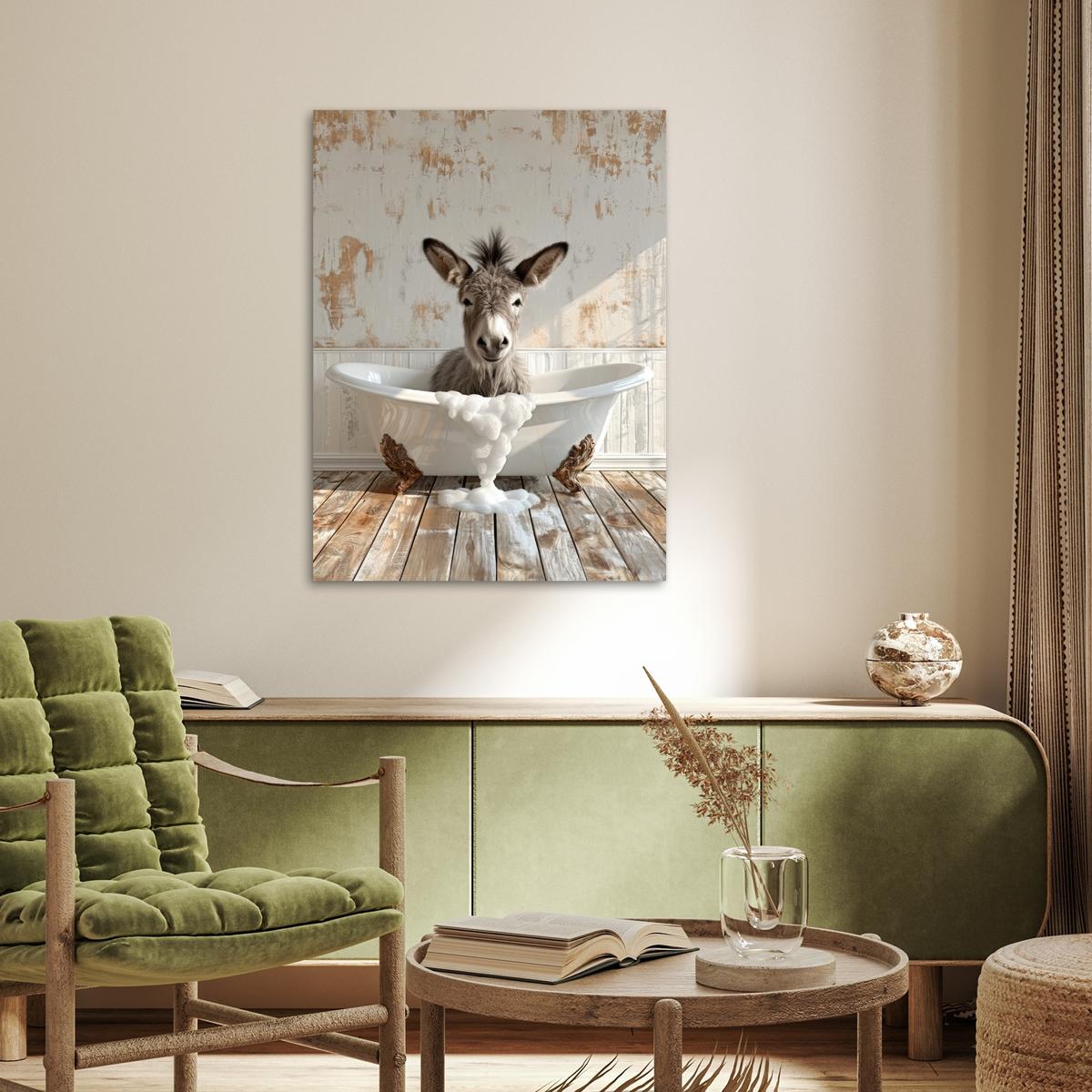 POSTER Esel - Tiere - Badewanne - Schaumstoff Deko Wohnzimmer 60x80 cm - Weiß, Papier (60/80/0.1cm) - MuchoWow