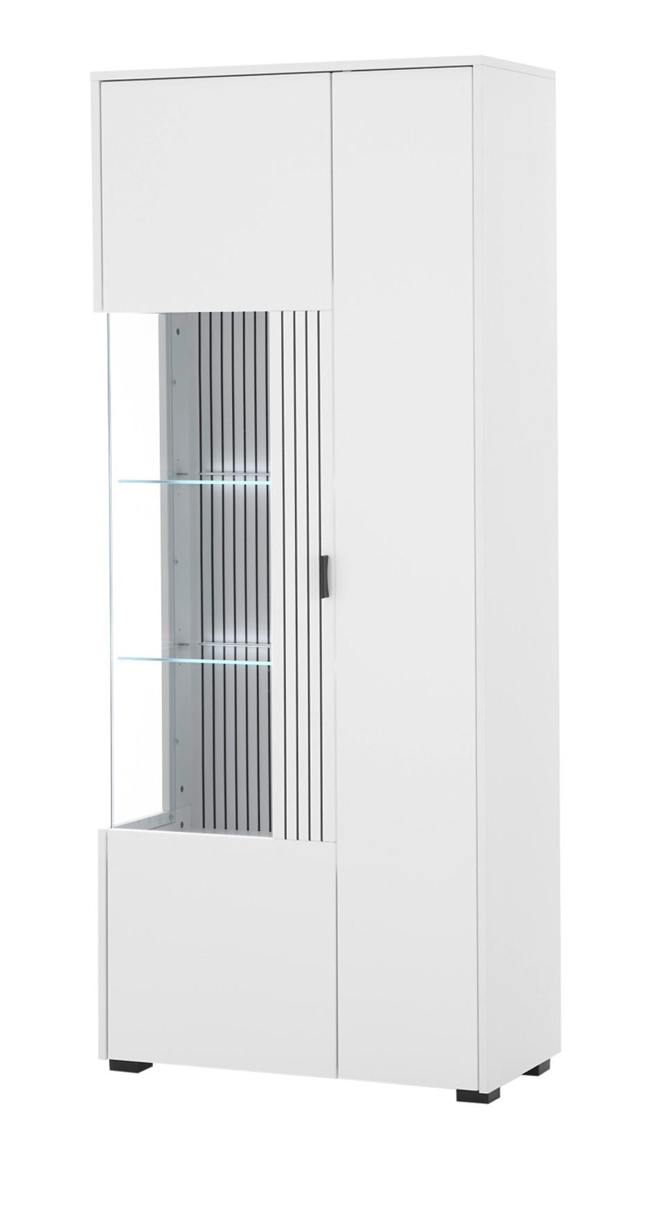 VITRINE weiß matt, Vitrinenschrank 75 x 180 cm mit Soft-Close-Funktion - Schwarz/Weiß, Glas/Holzwerkstoff (75/180/38cm) - Furn.Design