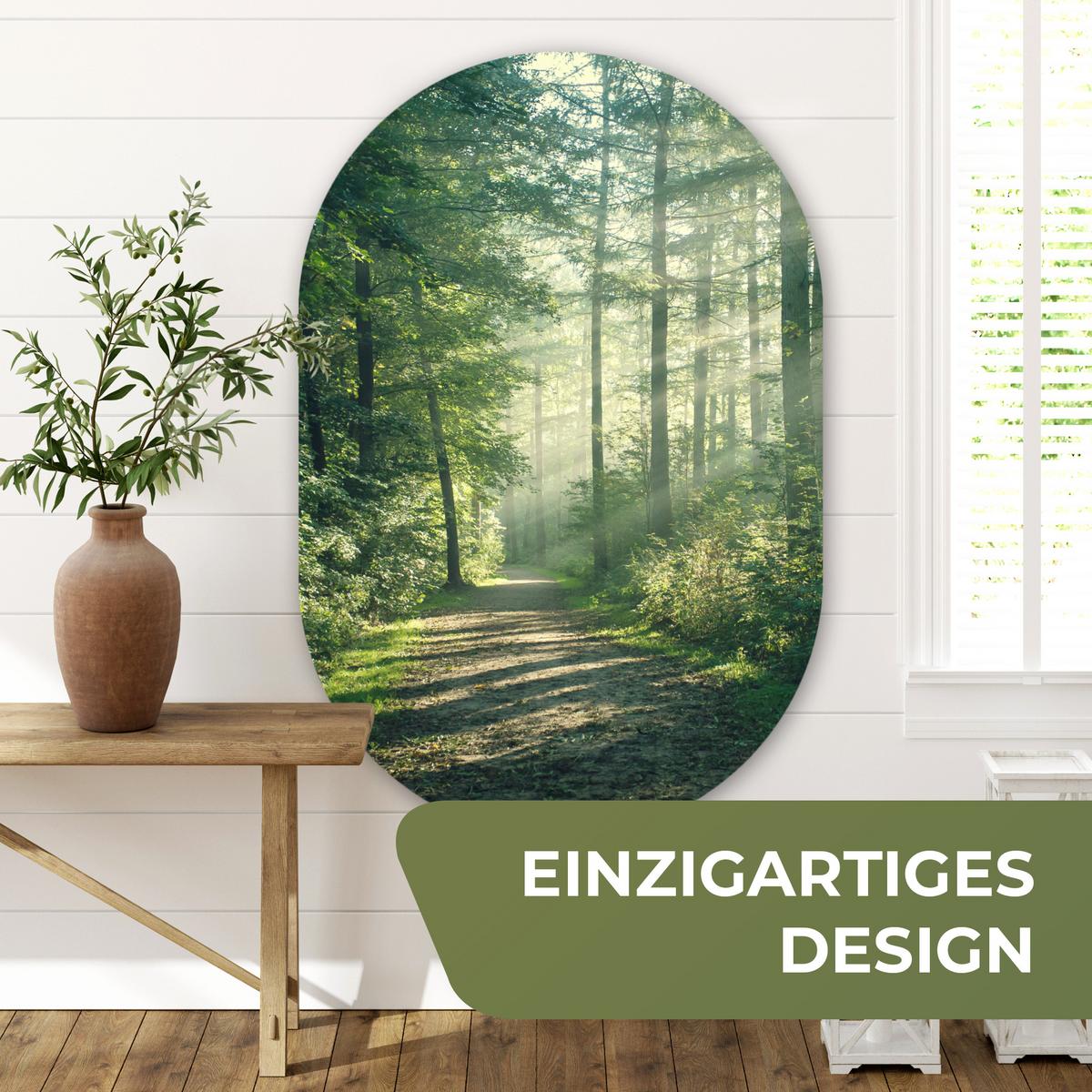 WANDBILD Wald - Weg - Sonne - Bäume - Grün - Natur Deko Groß 80x120 cm - Waldgrün, Kunststoff (80/120cm) - MuchoWow