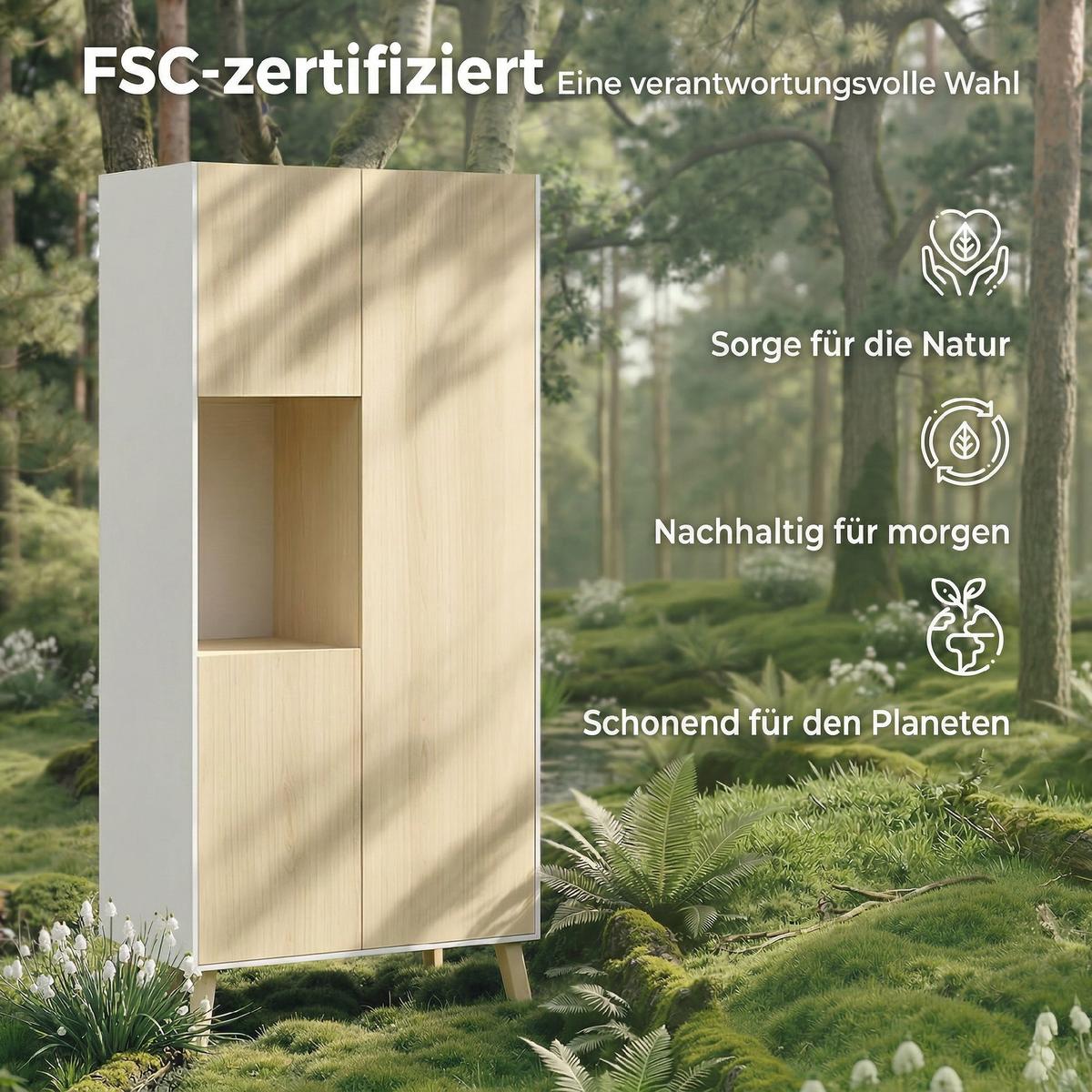 KÜCHENSCHRANK Spanplatte-MDF-Naturholz Weiß - Naturfarben, Holzwerkstoff (40/170/80cm) - HOMCOM