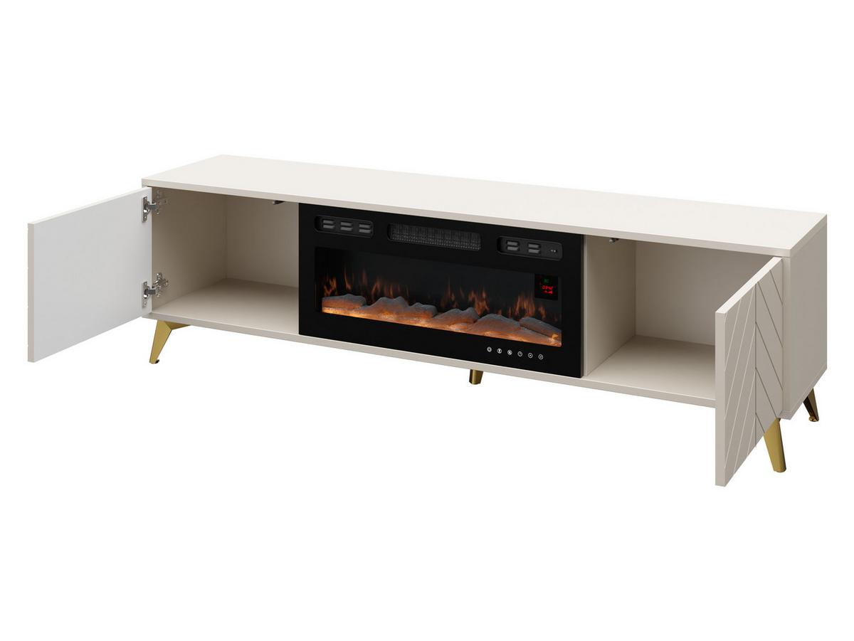 TV-LOWBOARD Xylx 2D EF mit Elektrische Kamin - Beige/Goldfarben, Holzwerkstoff/Metall (184/53/40cm) - MIRJAN24