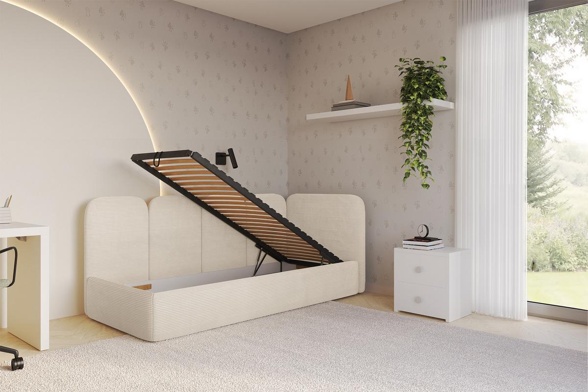 EINZELLBETT Jugendbett mit Bettkasten und Matratze H3/H4, Links - VELY 100x200 Beige - Creme, Holzwerkstoff/Textil (100/200cm) - ALTDECOR
