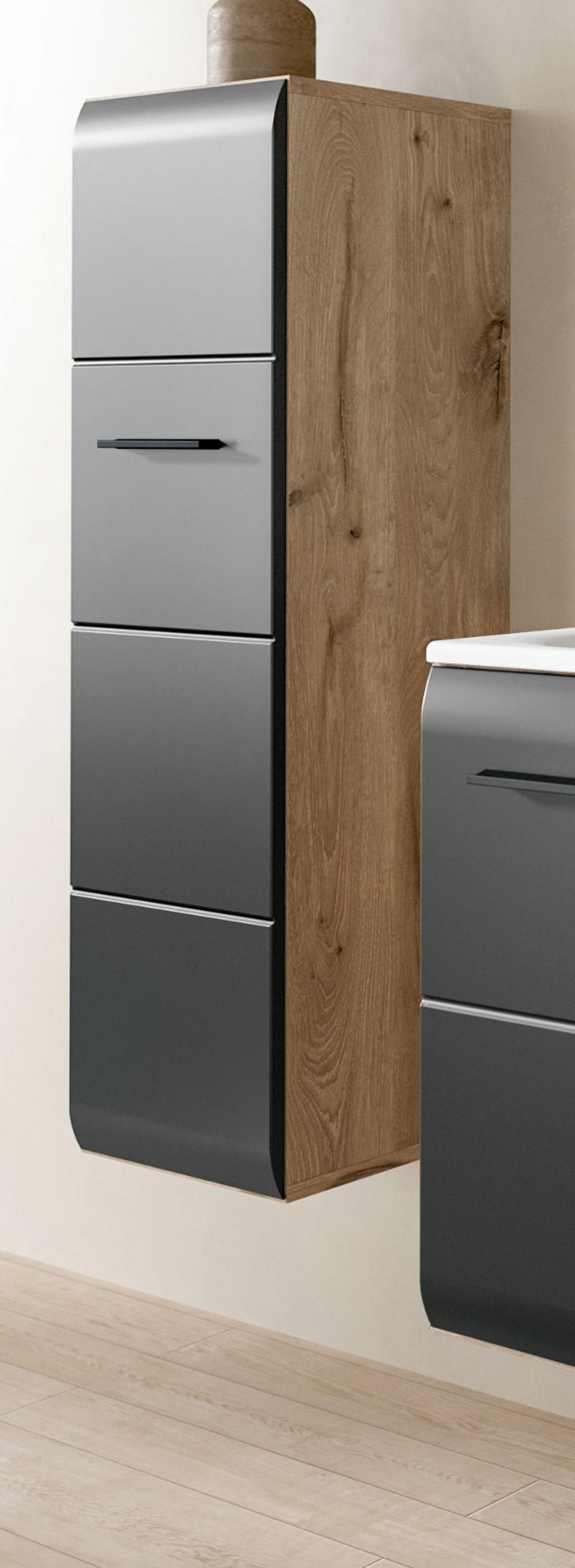 MIDISCHRANK schwarz matt, Eiche, Bad Kommode hängend / stehend 30 cm - Eichefarben/Schwarz, Holzwerkstoff/Kunststoff (30/106/30cm) - Inn.Furn