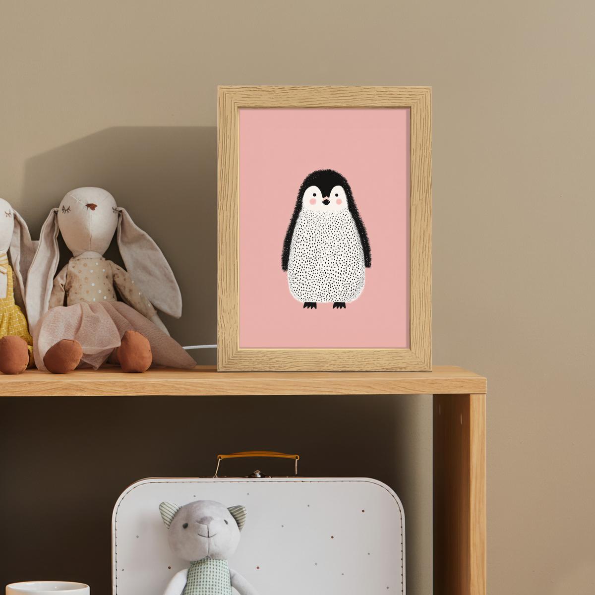 NACHTTISCHLAMPE Pinguin - Punkte - Minimalistisch - Rosa 15x20 cm - Rosa, Holzwerkstoff (8/15/20cm) - OnlyWow