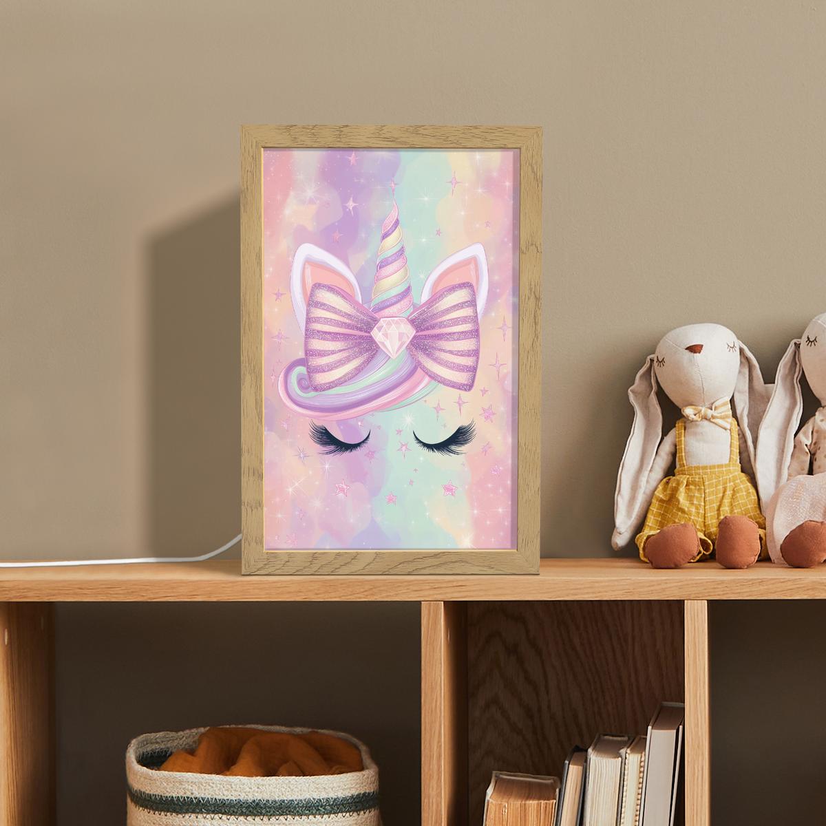 NACHTTISCHLAMPE Einhorn - Glitzer - Regenbogen - Pastell 20x30 cm - Hellrosa, Holzwerkstoff (8/20/30cm) - OnlyWow