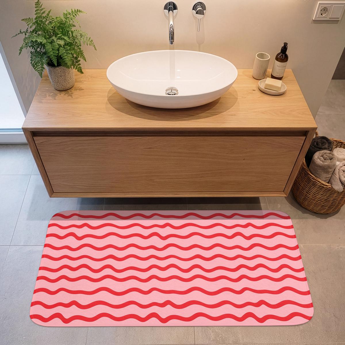 BADEMATTE Verspielt - Muster - Rot 120x60 cm - Rosa, Textil (120/60cm) - OnlyWow