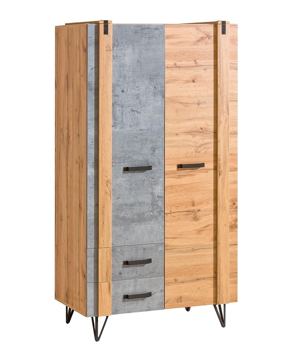 DREHTÜRENSCHRANK BRANDO 90,1/187,1/55,3cm 2-türig Eiche Wotan - Eiche Wotan/Grau, Holzwerkstoff (90.1/187.1/55.3cm) - MASSENO