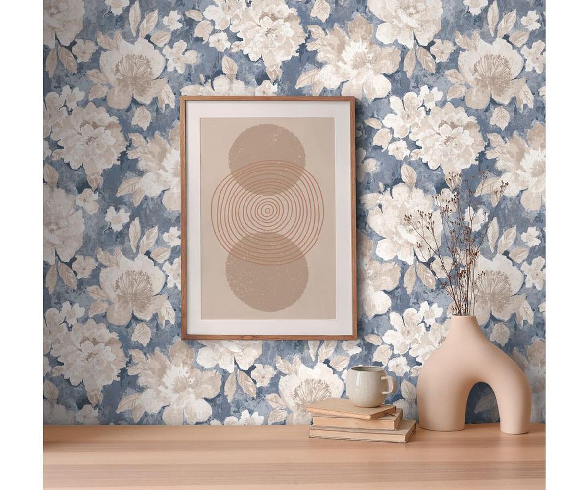 VLIESTAPETE Blau 53/1005 cm - Beige, Textil (53/1cm) - KUNSTLOFT