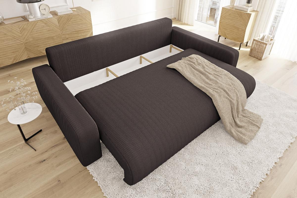 BIGSOFA Emma Dunkelbraun Cord - Dunkelbraun/Schwarz, Holz/Kunststoff (234/78/122cm) - S-Style Möbel