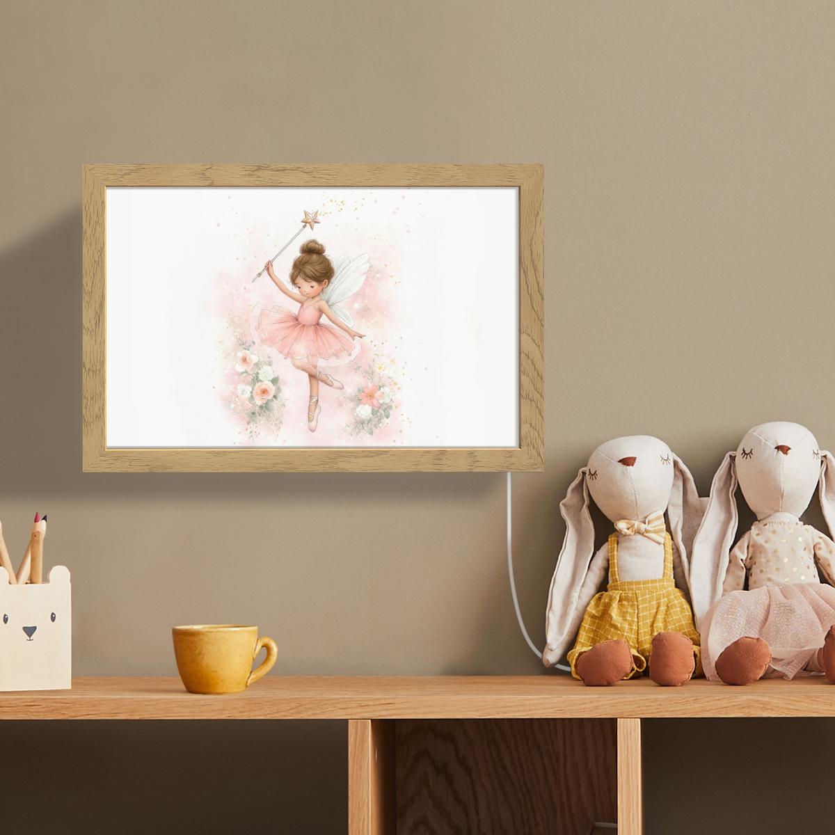 WANDLEUCHTE Ballerina - Fee - Blumen - Rosa 30x20 cm - Rosa, Holzwerkstoff (30/20/8cm) - OnlyWow
