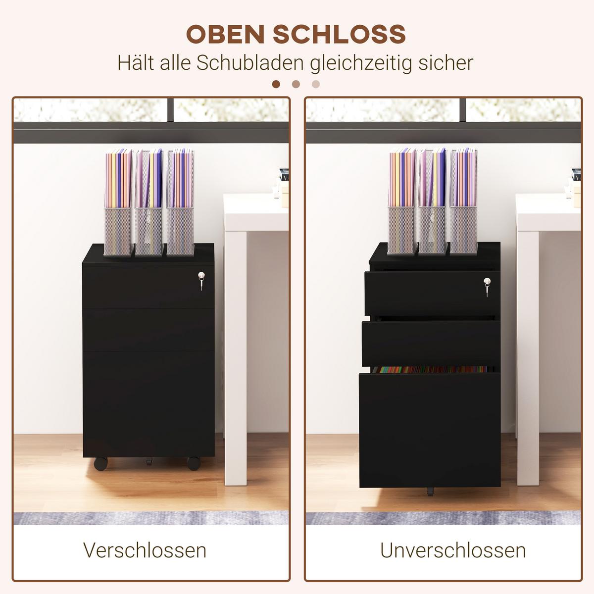 AKTENSCHRANK mit Schloss, für A4 Legal, Briefformat, Stahl - Schwarz, Metall (43.5/60/37cm) - Vinsetto