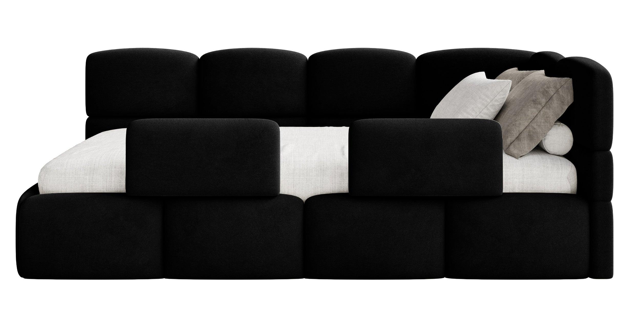KINDERBETT Cloudy Schwarz 90x200 cm, Rausfallschutz, Kopfteil rechts, Samt - Schwarz, Kunststoff/Textil (90/200cm) - Selsey