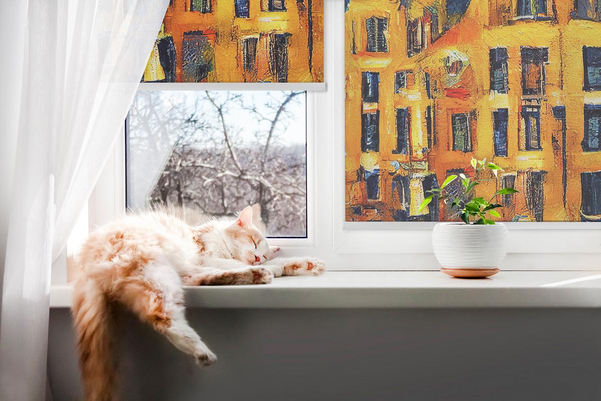 INNENROLLO - Fensterrollo - Rollo - 80x180 cm - Gemalte Stadt - Dunkelblau, Kunststoff (80/180/0.5cm) - TULUP