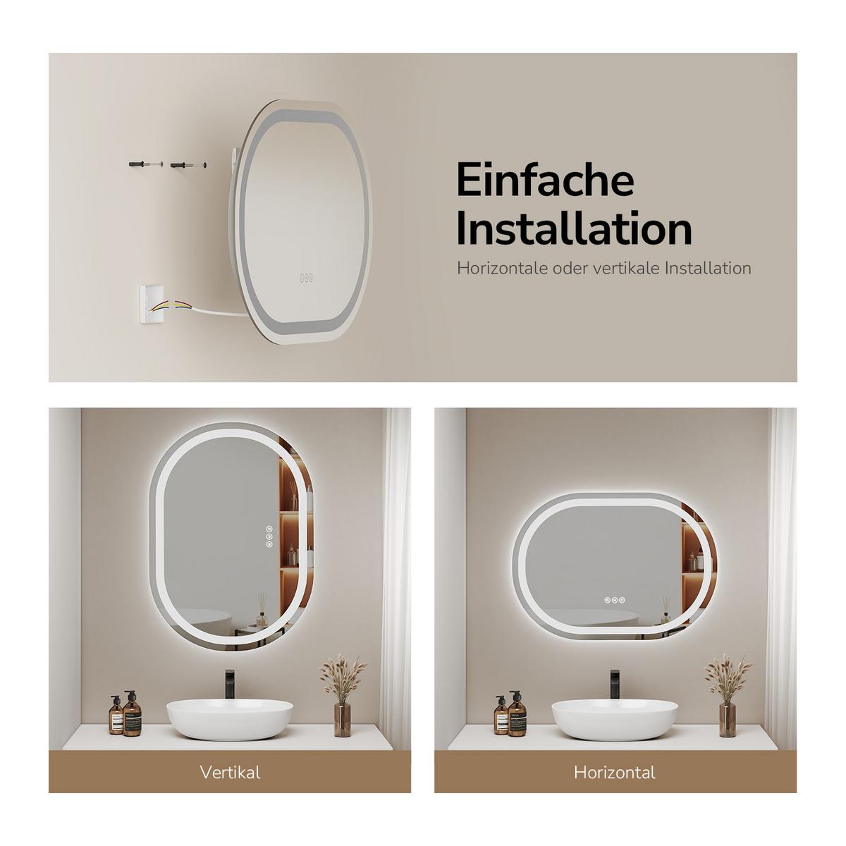 BADSPIEGEL mit Beleuchtung in Laufbahnform 80/60 cm - Transparent, Glas (80/60/2.5cm) - EMKE