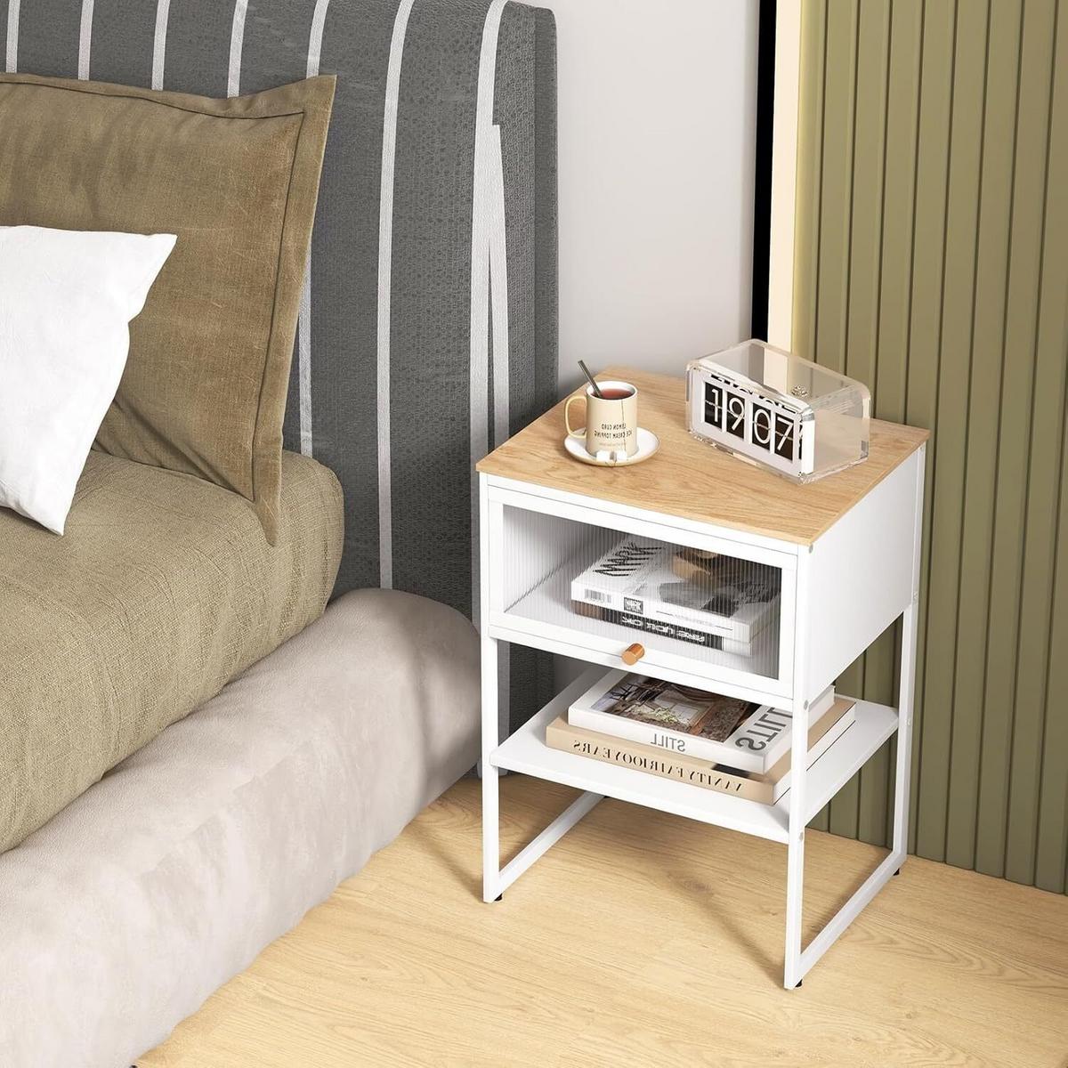 NACHTTISCH 56cm weiß - Weiß, Metall (40/56/32cm) - COSTWAY