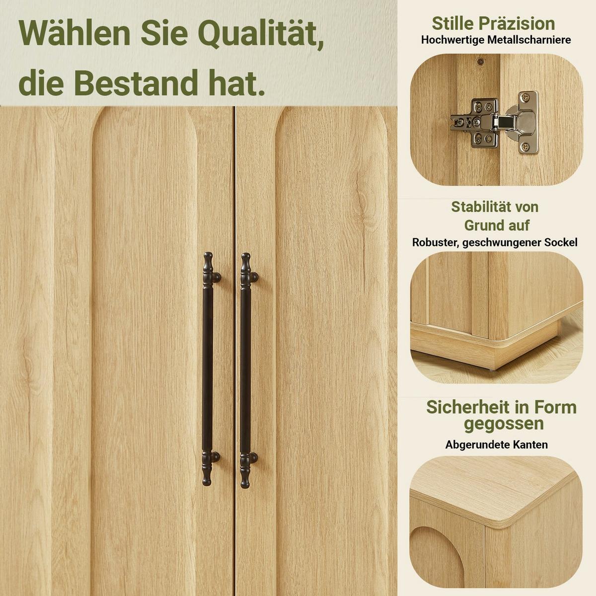 SIDEBOARD in Eichenoptik mit Bogenmotiv und Griffen, Beige - Naturfarben, Holzwerkstoff (40/80/160cm) - Urban Meuble