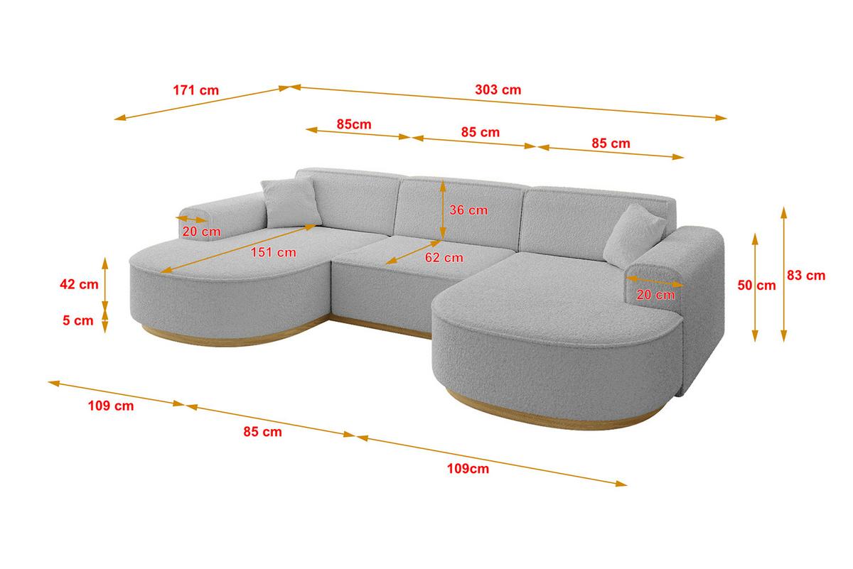 WOHNLANDSCHAFT MARI-U1-v2 - 303x171x83 cm Hellgrau Bouclé - Hellgrau, Holzwerkstoff/Textil (303/83/171cm) - ALTDECOR