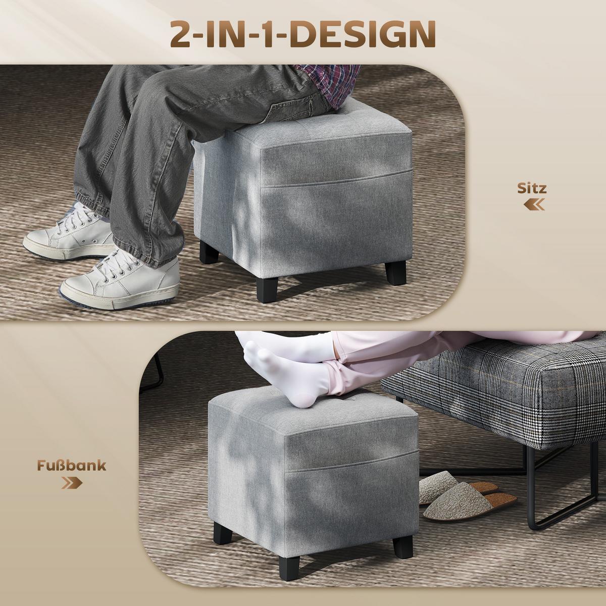 HOCKER Polyester Hellgrau - Hellgrau, Textil (35/35/35cm) - HOMCOM