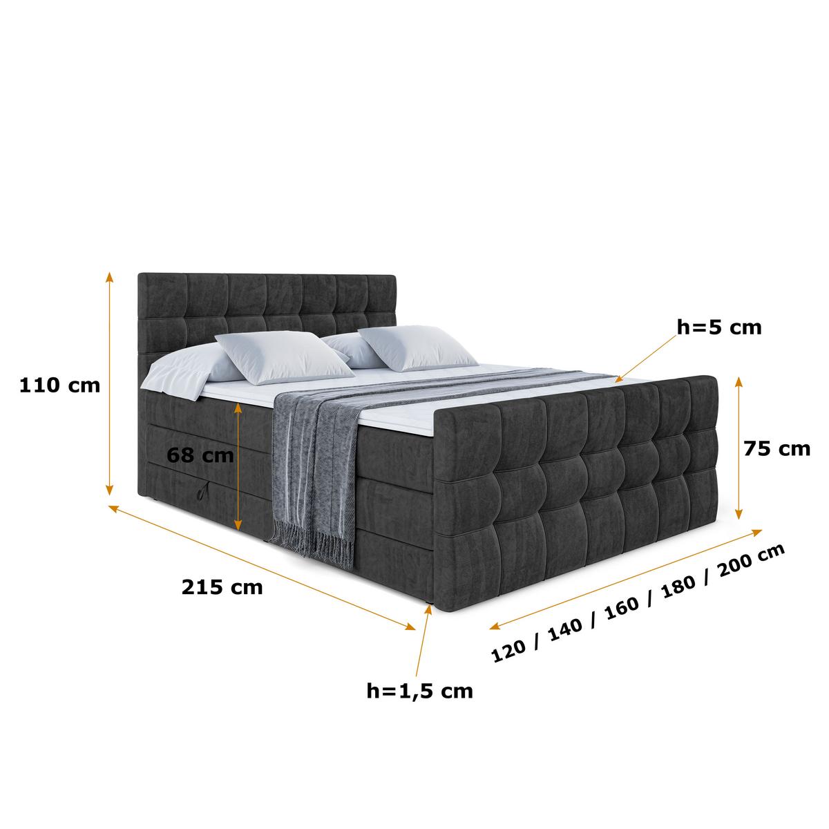 BOXSPRINGBETT BERO-Z KING - 200 x 200 - H3/H4 - Schwarz - Schwarz, Holzwerkstoff (200/200cm) - ALTDECOR