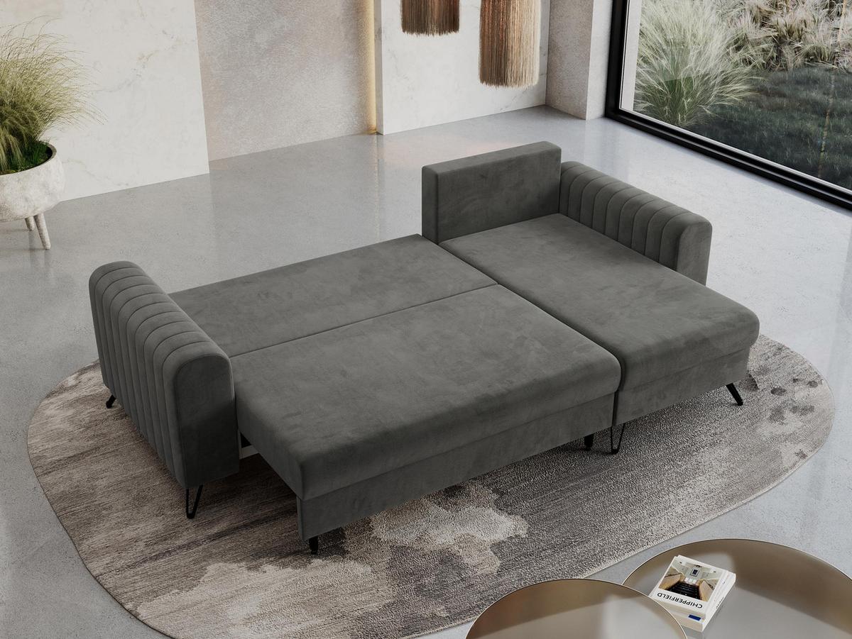 ECKSOFA Axel Velvet Grau - Schwarz/Grau, Textil/Metall (242/140cm) - MKS