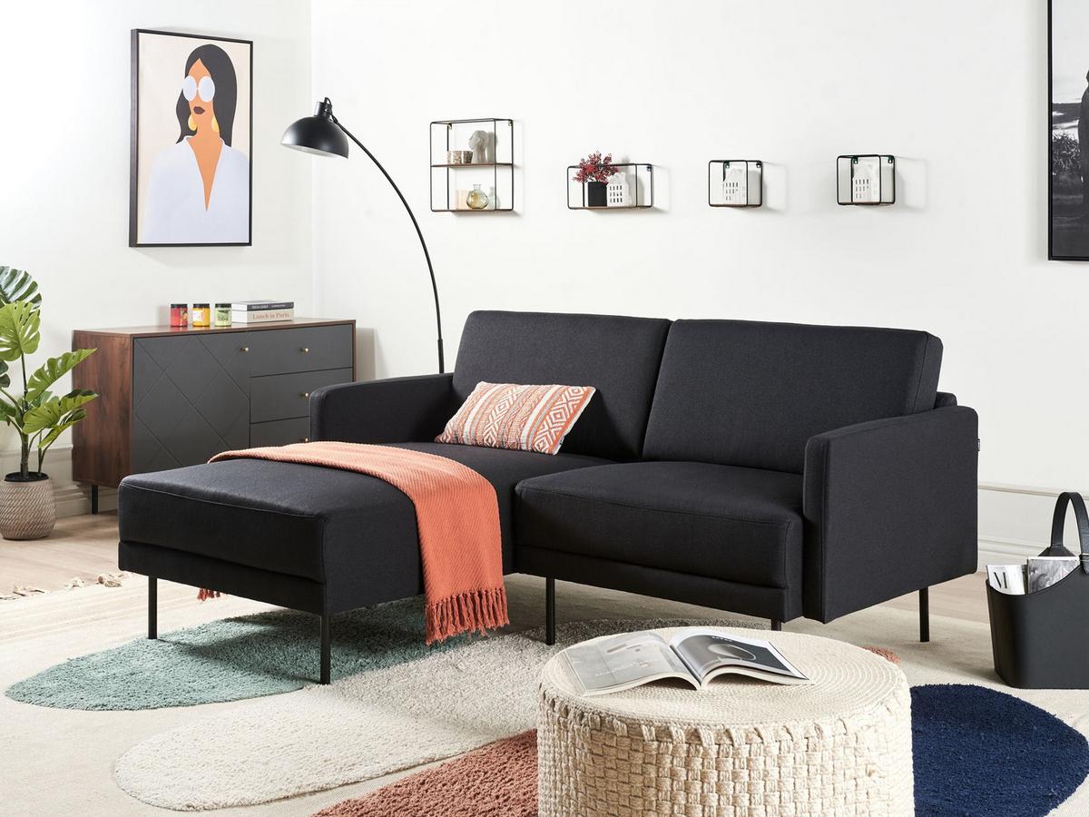 ECKSOFA 2-Sitzer Stoff Schwarz rechtsseitig Breda - Schwarz, Textil (192/155cm) - Beliani