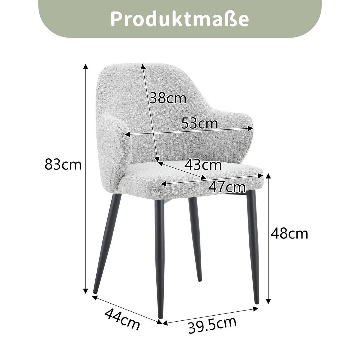 ESSZIMMERSTÜHLE 2er Set Stoff Hellgrau Umschließende Lehne Metallgestell - Hellgrau, Textil (53/83/56.5cm) - Urban Meuble