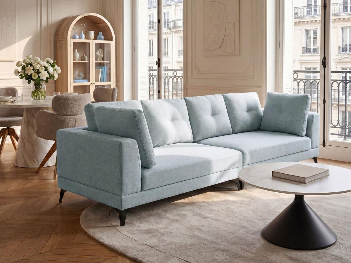 4-SITZER-SOFA Kunstleinen Hellblau Yuri - Blau/Schwarz, Textil (302/88/100cm) - Beliani