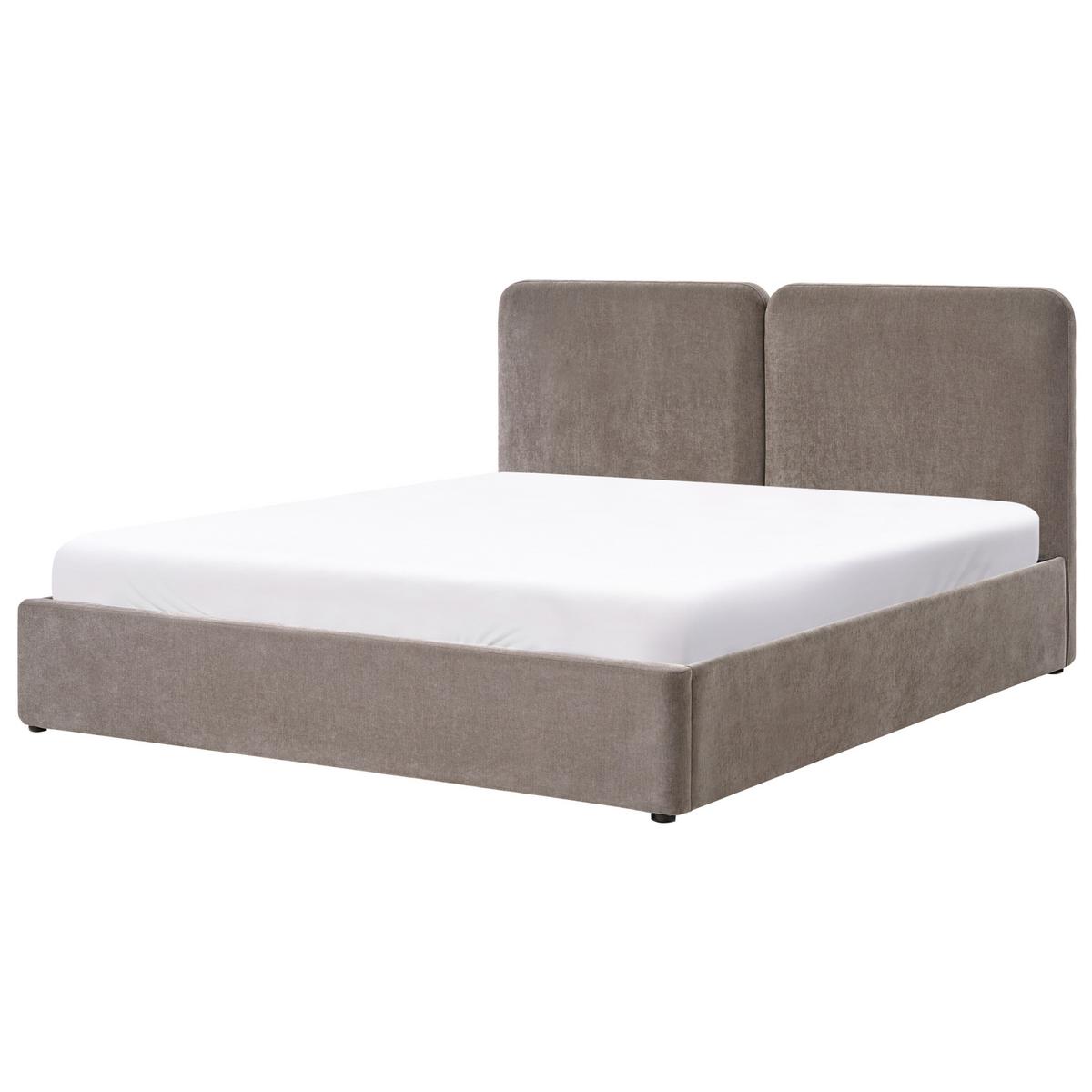BETT mit Stauraum 180/200 cm Chenillegewebe Taupe Arbois - Taupe, Textil (180/200cm) - Beliani