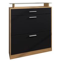 SCHUHSCHRANK Loret Schwarz matt - Schwarz, Holzwerkstoff (89/104/23cm) - Vladon