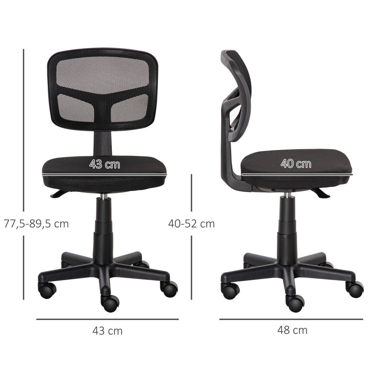 BÜROSTUHL Ergonomischer Schreibtischstuhl, Höhenverstellbarer Drehstuhl, Schwarz - Schwarz, Kunststoff/Textil (48/89.5/43cm) - Vinsetto