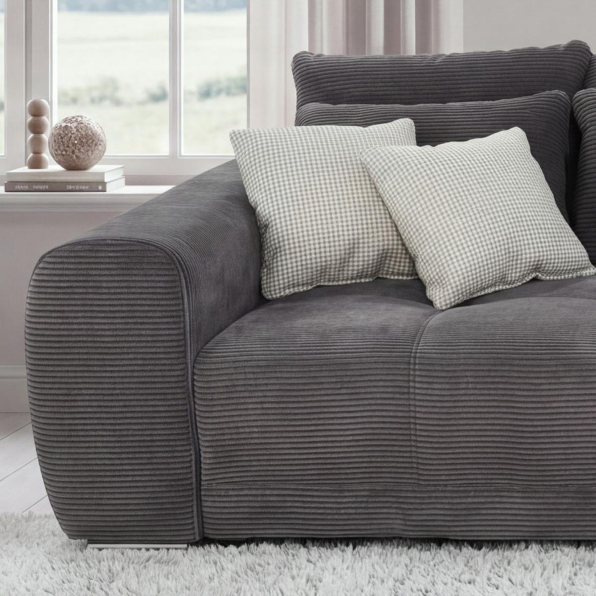 BIG-SOFA Federkern B306/T134/H86 cm, Liegefläche 120x240 cm, Cord Dunkelgrau / 15171 - Chromfarben/Dunkelgrau, Textil/Metall (306/86/134cm) - luma-home