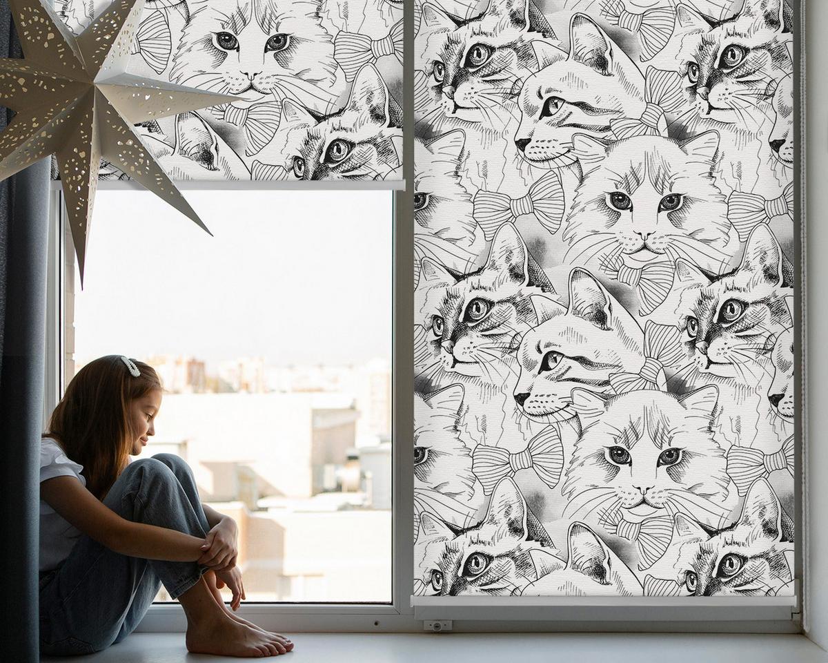 INNENROLLO - Fensterrollo - Rollo - 130x140 cm - Gezeichnete Katzen - Grau, Kunststoff (130/140/0.5cm) - TULUP