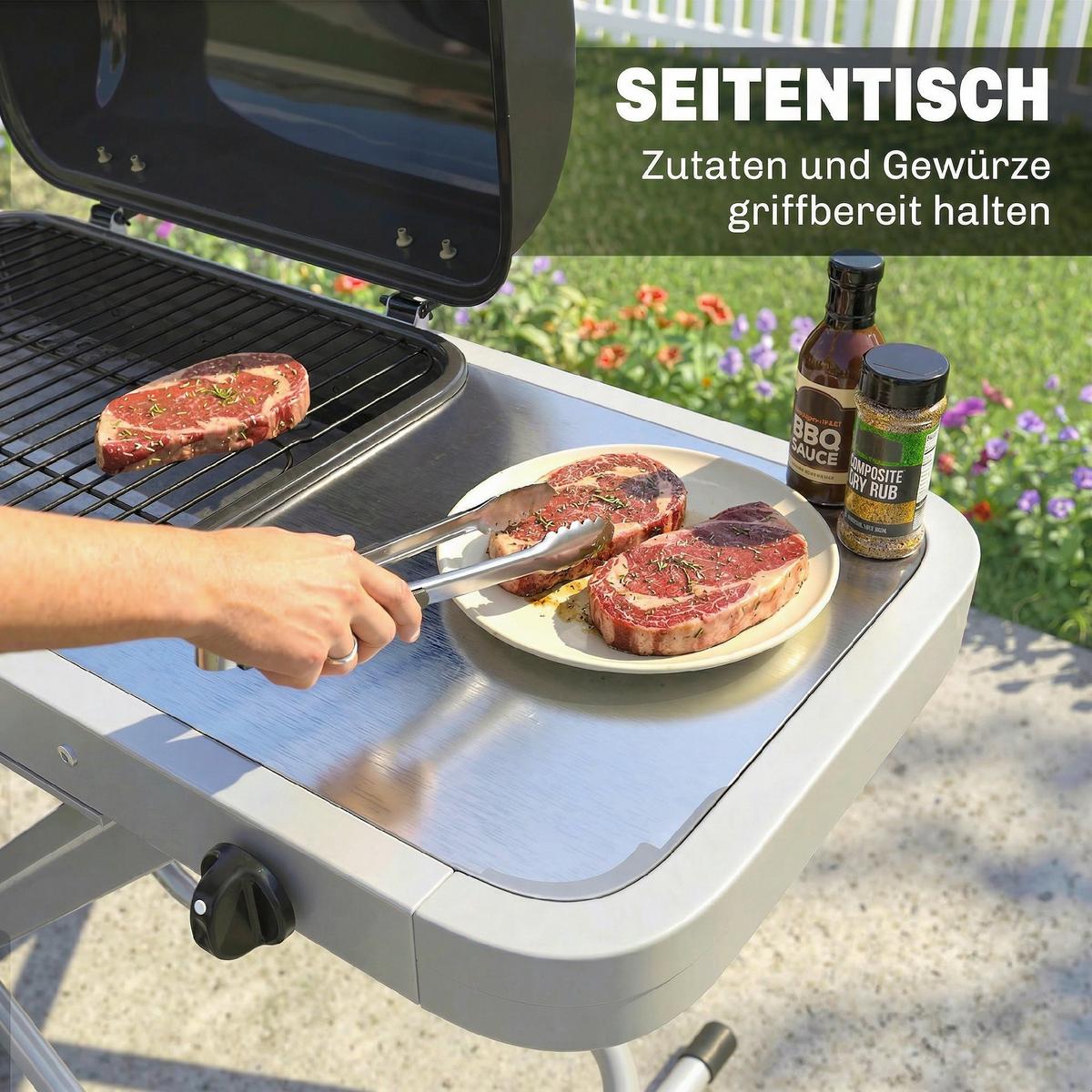 GASGRILL faltbar aus Edelstahl Schwarz - Schwarz, Metall (55/89/109cm) - Outsunny