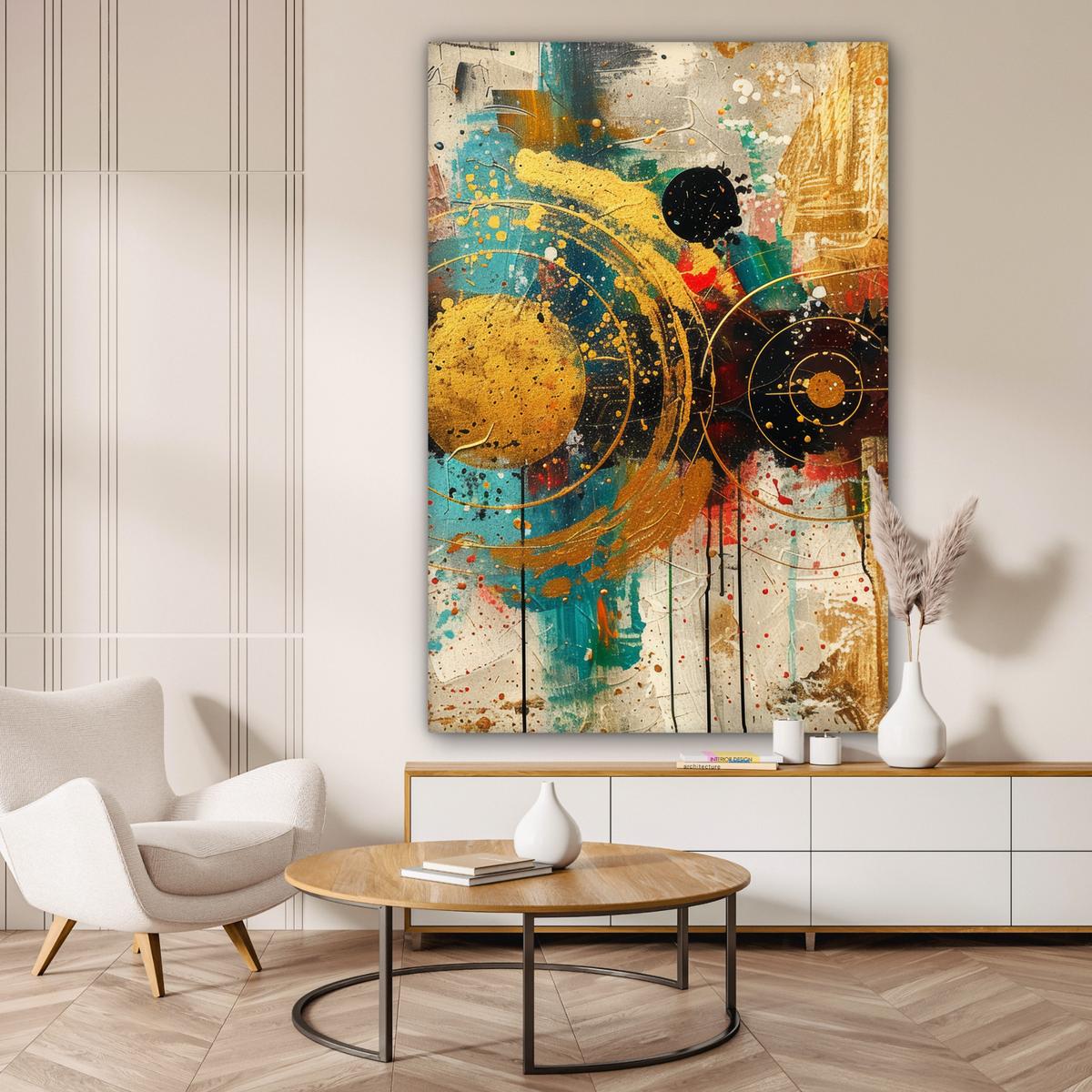 LEINWANDBILD Abstrakt - Kunst - Gold - Modern Deko Groß 90x140 cm - Multicolor, Textil (90/140cm) - MuchoWow