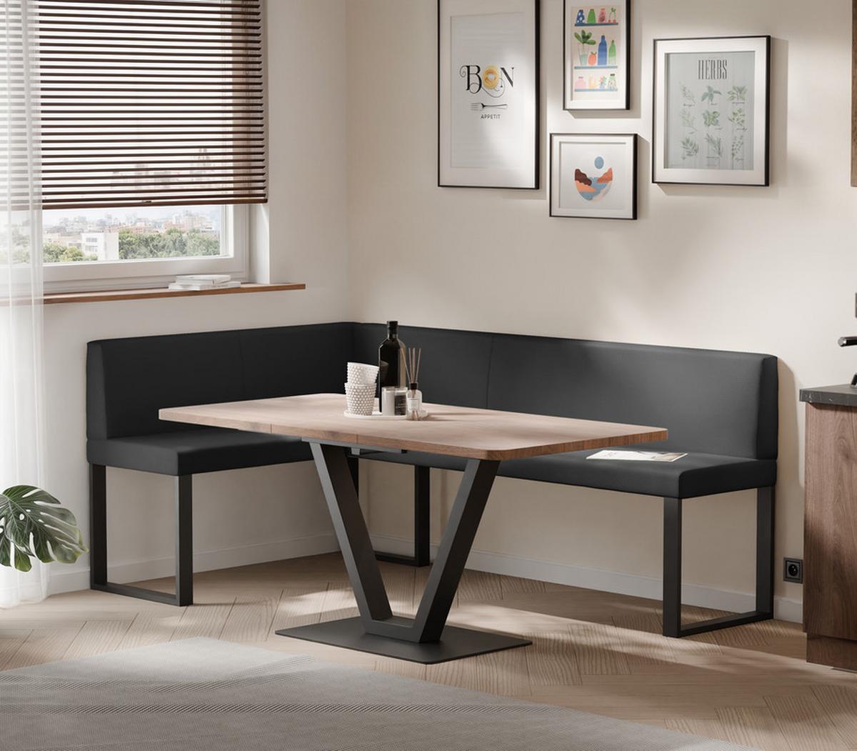 ECKBANK links SANA U Kunstleder glatt, 128/168 cm Schwarz - Schwarz, Kunststoff/Textil (128/168cm) - Idohome
