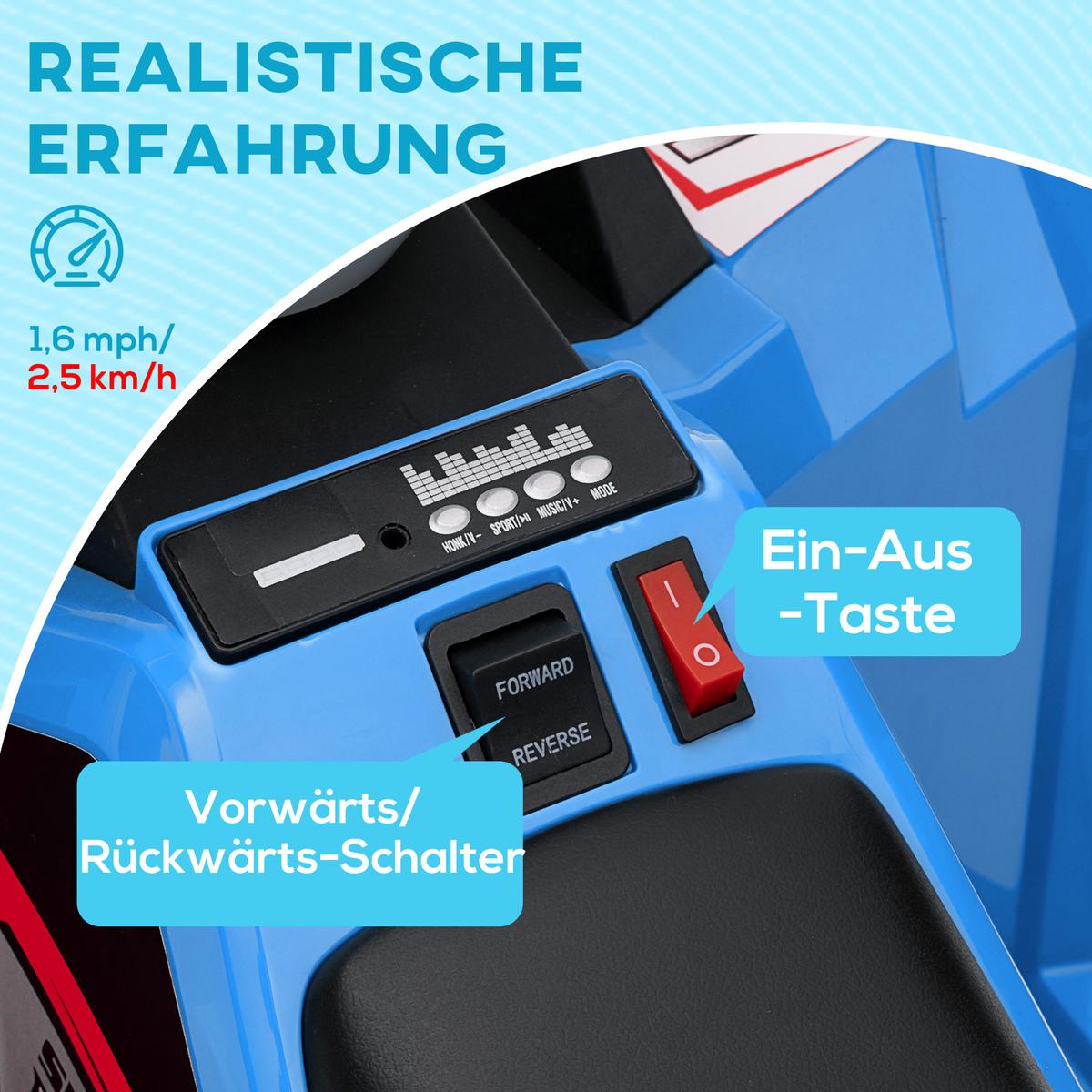 ELEKTRO Kinderquad, Mini Elektroquad mit Vorwärts-, Rückwärtsfunktion, Blau - Blau, Metall (70/41.5/48.5cm) - HOMCOM