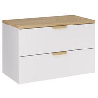 WASCHBECKENUNTERSCHRANK Aster 2 Teile Weiß mit Eiche - 80 x 46 x 52 cm - Eichefarben, Holz (80/52/46cm) - Badplaats