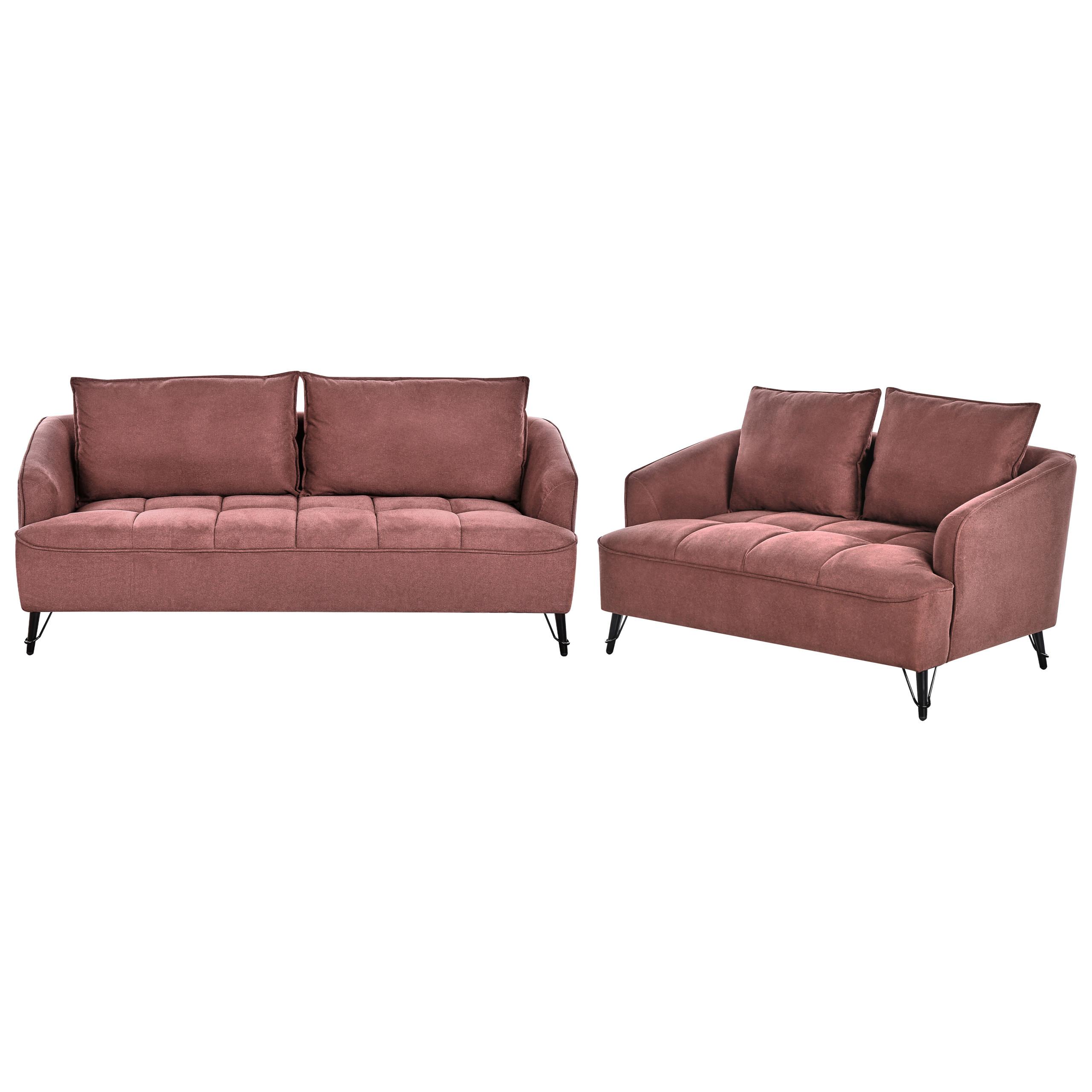 SOFA-SET 5-Sitzer Stoff Burgunderrot Hobro - Rot/Schwarz, Textil (196/87/85cm) - Beliani