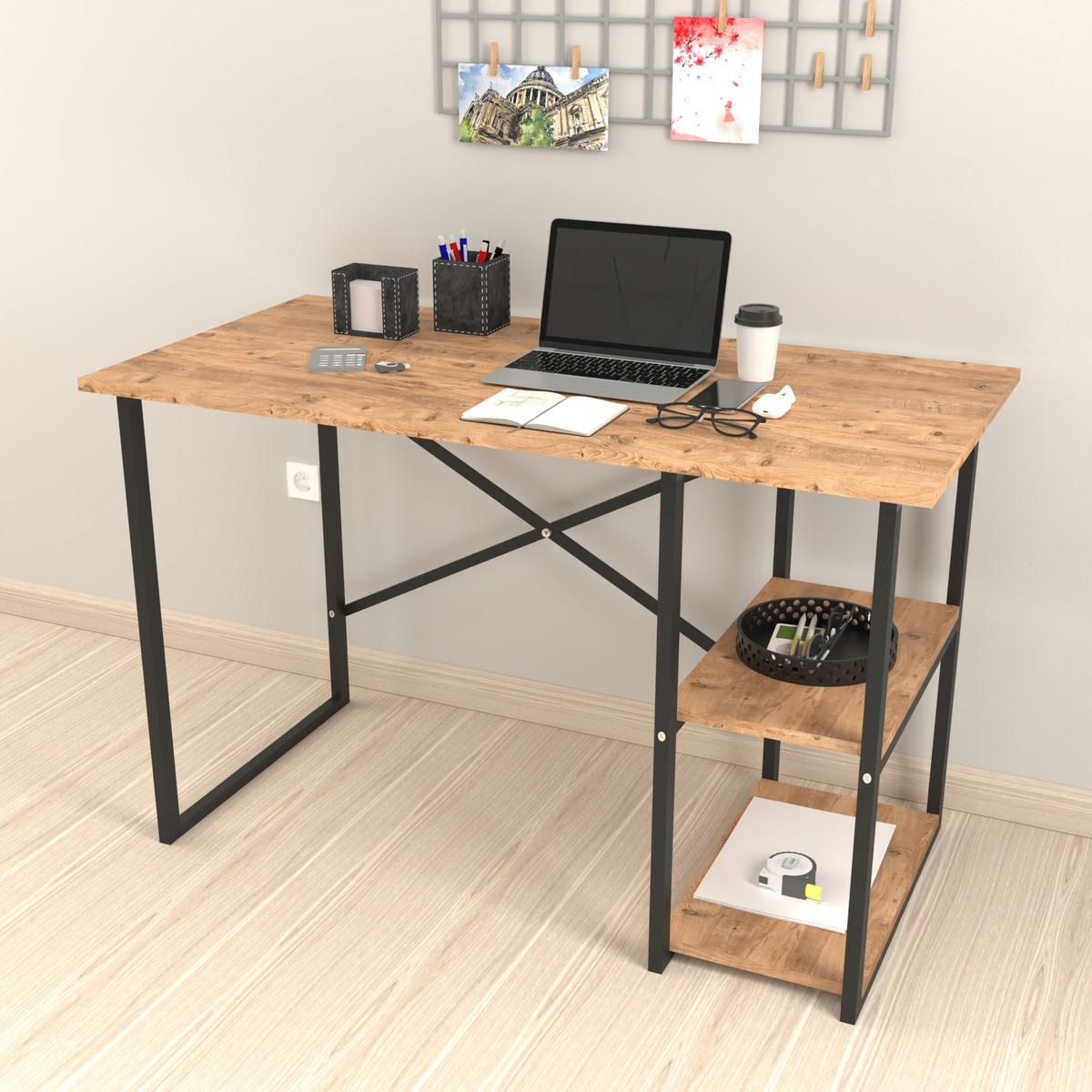 SCHREIBTISCH Nittedal - Eichefarben/Schwarz, Holzwerkstoff/Metall (60/120/75cm) - [en.casa]