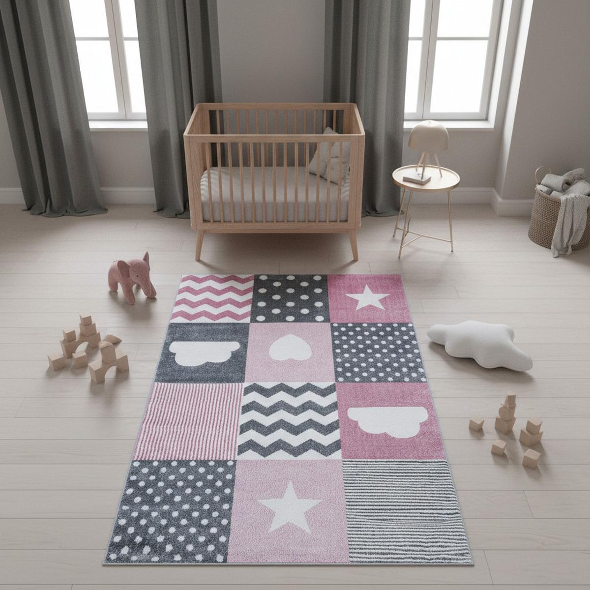 KINDERTEPPICH TASNA, mit Herz-und-Stern-Motiv, Rosa, 80 x 150 cm - Rosa, Textil (150/80cm) - KADIMA DESIGN