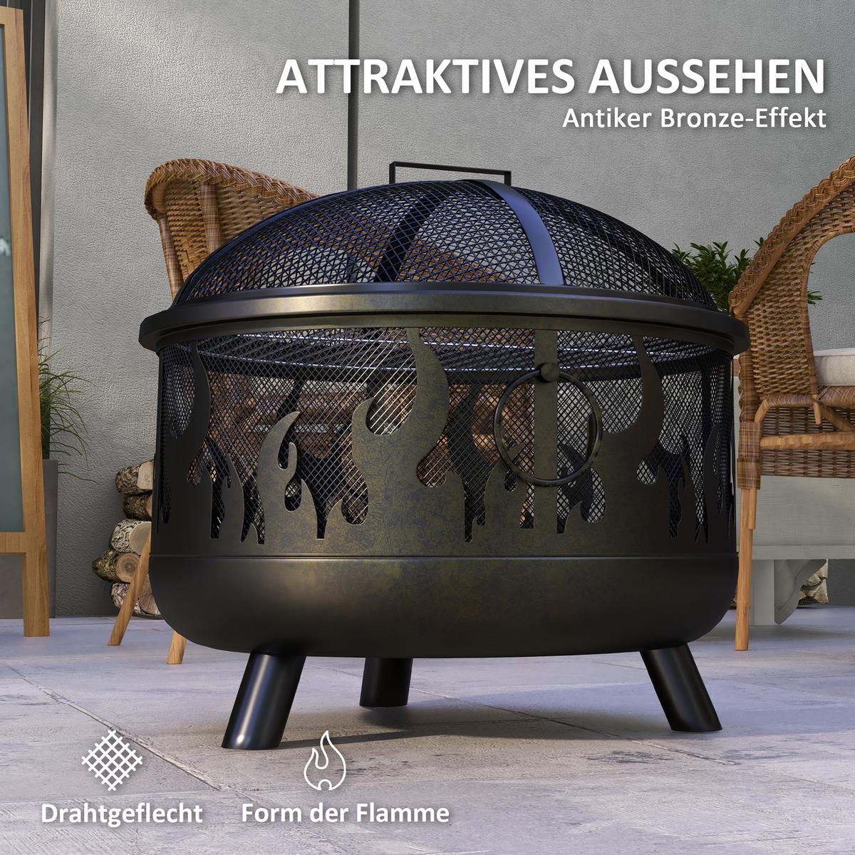 FEUERSCHALE, Metall, Schwarz - Schwarz, Metall (61/55/61cm) - Outsunny