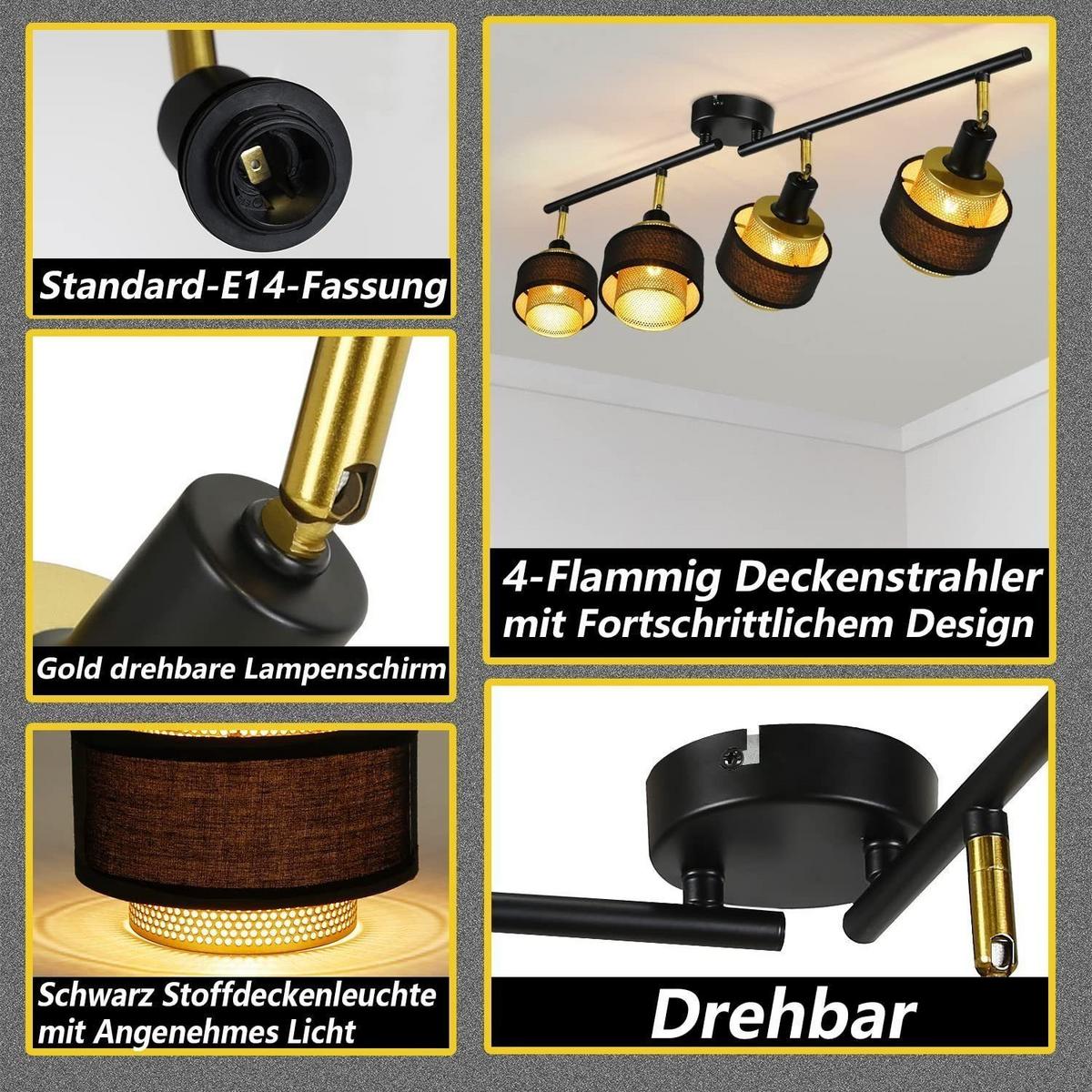 DECKENSTRAHLER Lisbeth 4-flammig 75/10/13 cm - Schwarz, Metall (75/10/13cm) - Nettlife