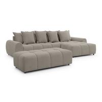 ECKSOFA inkl. Hocker Bubble mit Schlaffunktion und losen Rückenkissen, Sitzfläche Bubble-Optik aus weichem Taupe Strukturstoff - Ottomane Rechts - Taupe/Schwarz, Holz/Kunststoff (306/180cm) - S-Style Möbel