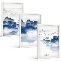 BILDER SET 3er Set - 40x60 cm Weißer Rahmen - Berge, Wolken, Bäume, Vögel - Weiß, Kunststoff (40/60cm) - TULUP