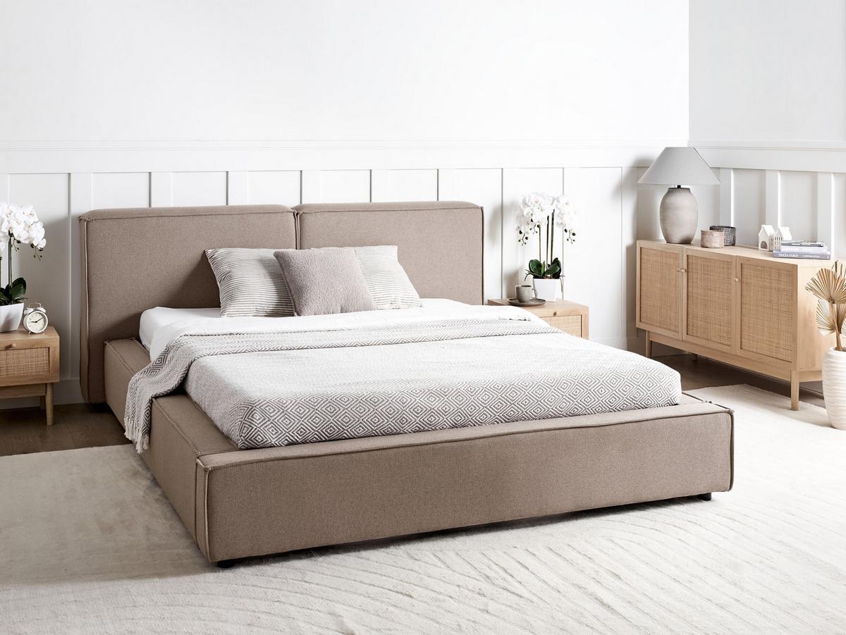 POLSTERBETT mit Lattenrost 160x200 cm Braun Linards - Hellbraun, Textil (160/200cm) - Beliani