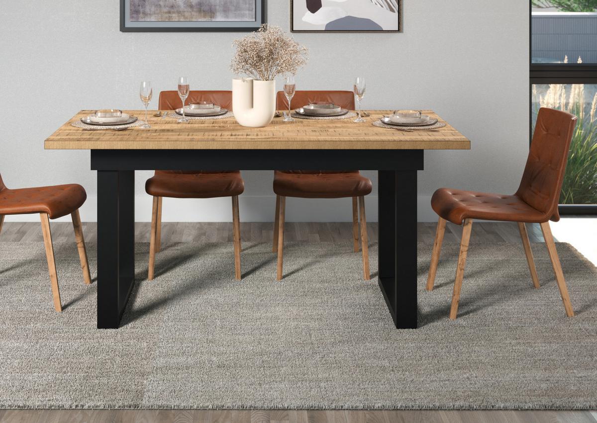 ESSTISCH Mango, schwarz 160 x 90 cm, Küchentisch in modernem Design - Schwarz/Naturfarben, Holzwerkstoff/Metall (90/160/76cm) - Top.Furn