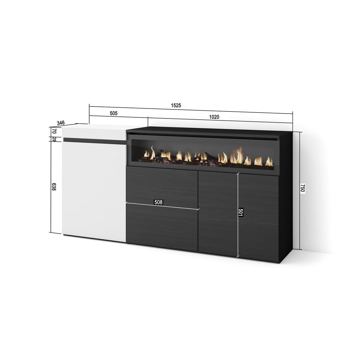 SIDEBOARD Elektrokamin, weiß und schwarz, 150/35/75cm - Multicolor, Holzwerkstoff (150/75/35cm) - Skraut Home