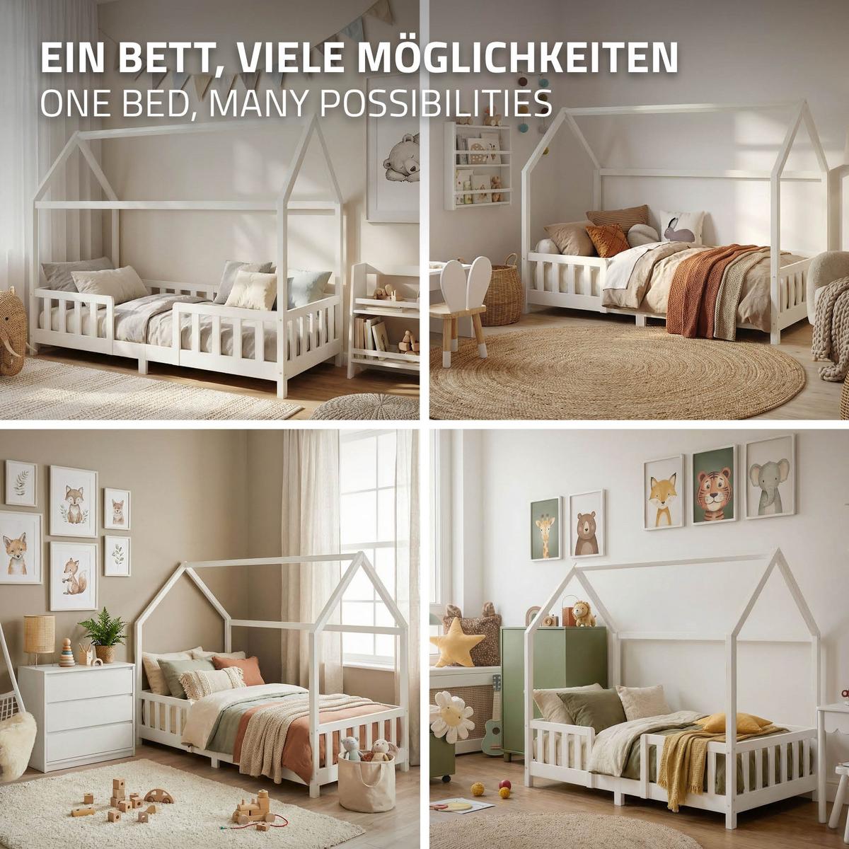 KINDERBETT 90x200 cm mit Rausfallschutz Weiß aus Kiefernholz - Weiß, Holz (90/200cm) - ML-DESIGN