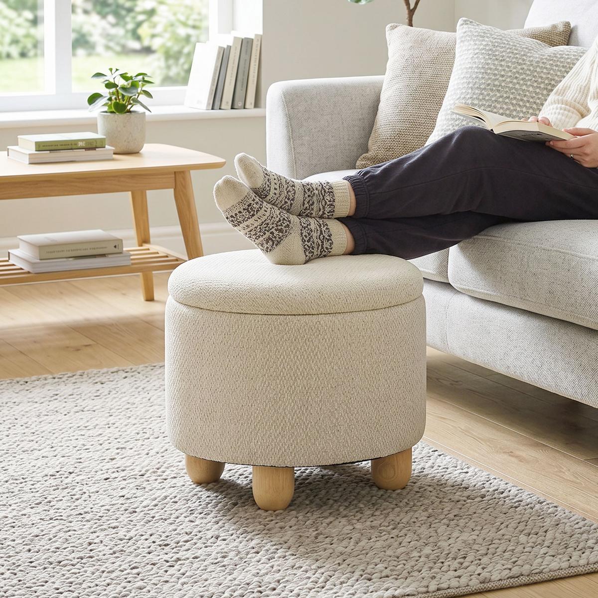 HOCKER-MIT-STAURAUM Polyester Beige - Beige, Holz/Textil (38.5/33.5/38.5cm) - HOMCOM